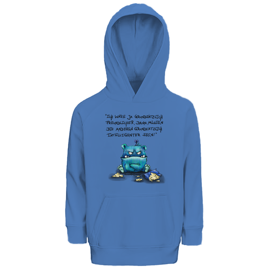 Kinder Premium Bio Hoodie, Kapuzenpullover, Kruegerhausdesign mit Monster und Spruch, Ich wäre ja grundsätzlich... #34