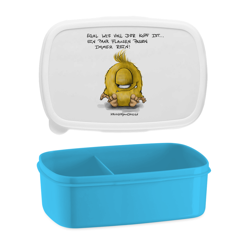Lunchbox mit Aufteilung, Brotdose, Kruegerhausdesign Monster und Spruch, Egal wie voll der Kopf ist, ein paar Flausen... #79