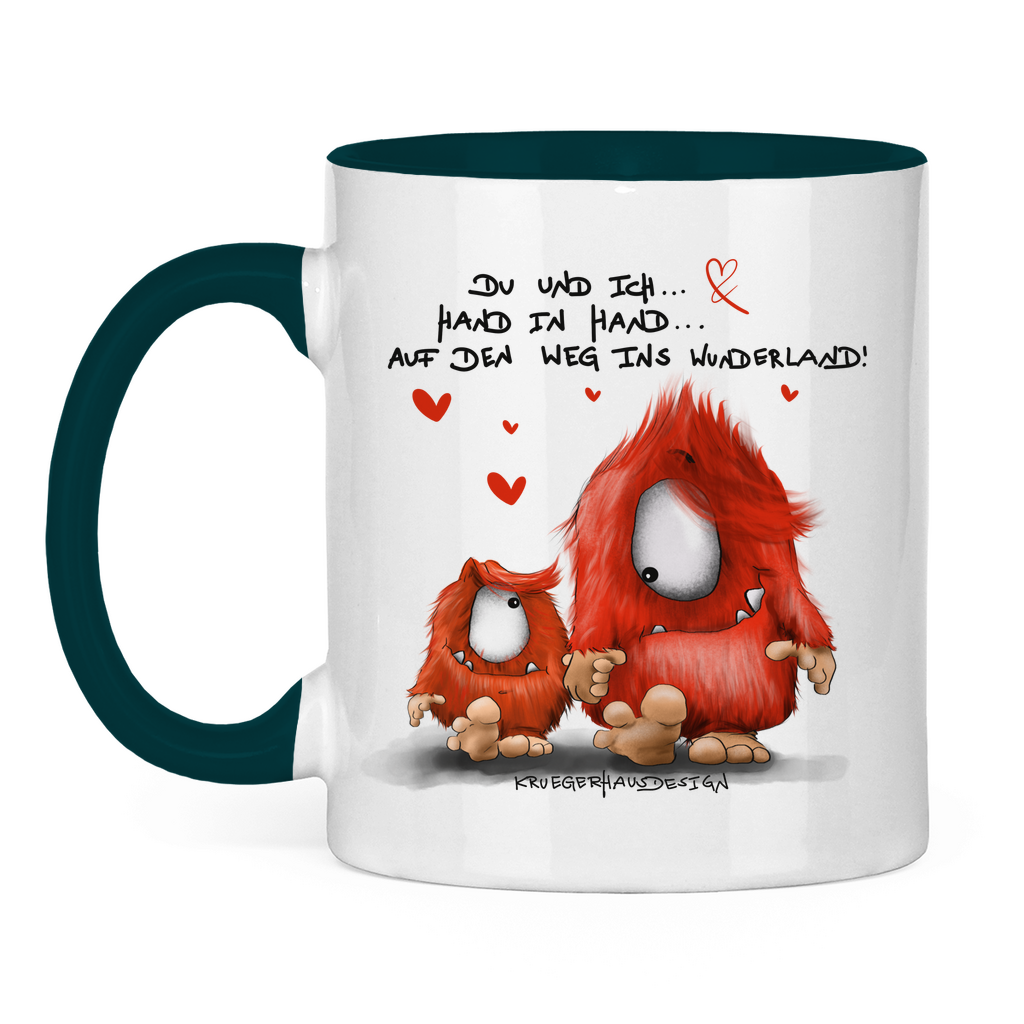 Tasse zweifarbig, Kaffeetasse, Teetasse, Du und ich... Hand in Hand... auf den Weg ins Wunderland!