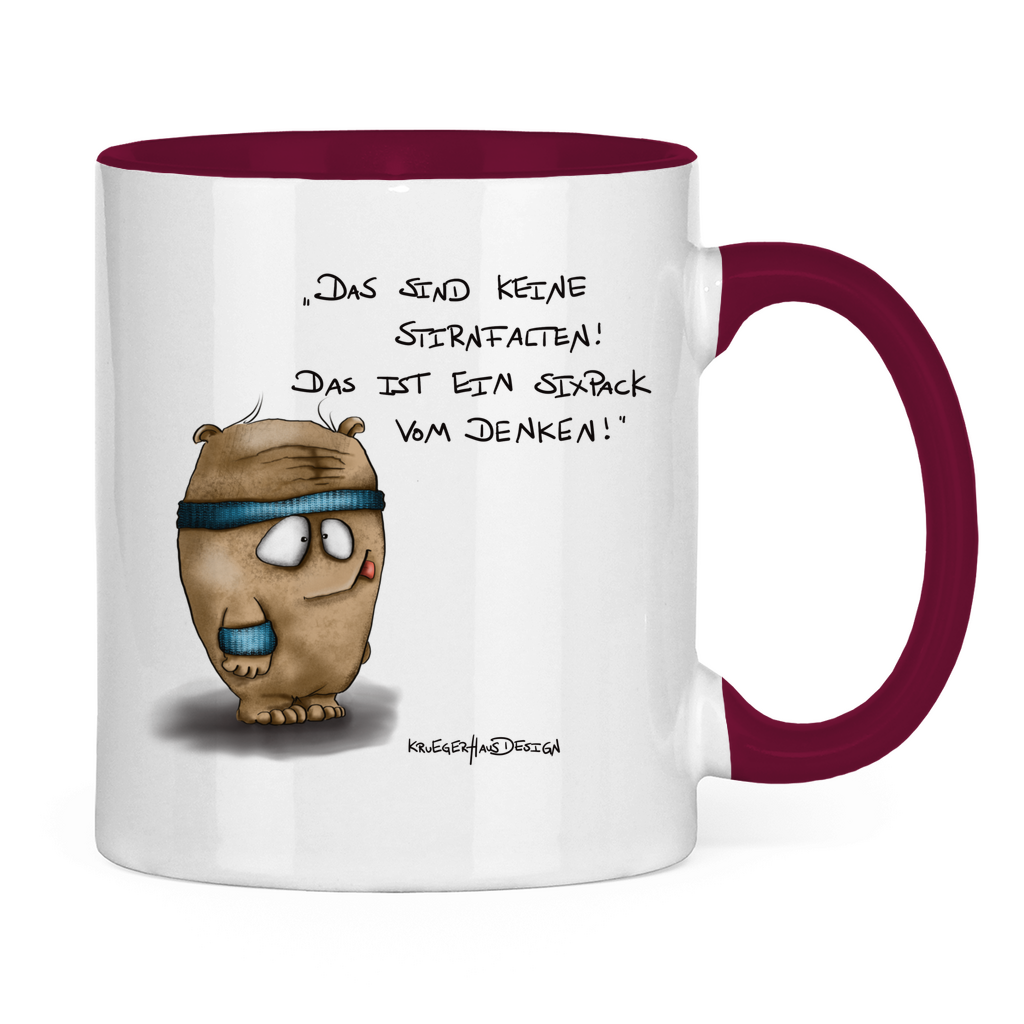 Tasse zweifarbig, Kaffeetasse, Teetasse, Kruegerhausdesign Monster mit Spruch, Das sind keine Stirnfalten !... #40