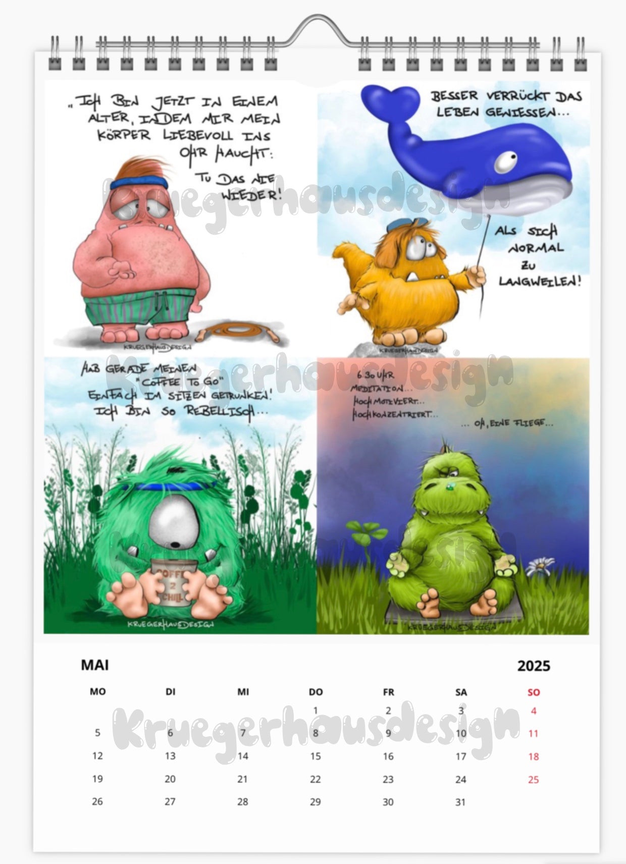 A3 XL Kalender Wandkalender Kruegerhausdesign Monster 2025 NEU