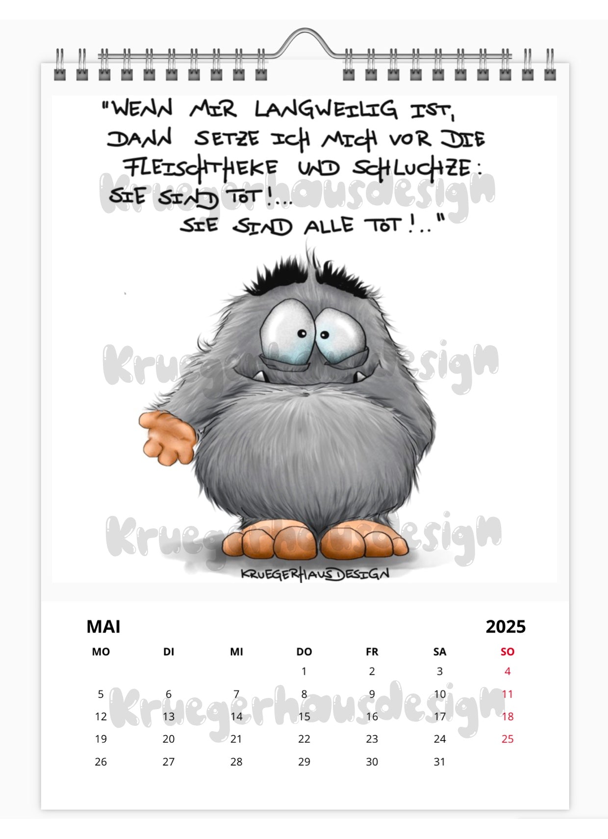 A4 Kalender Wandkalender Kruegerhausdesign Monster Horst 2025 NEU