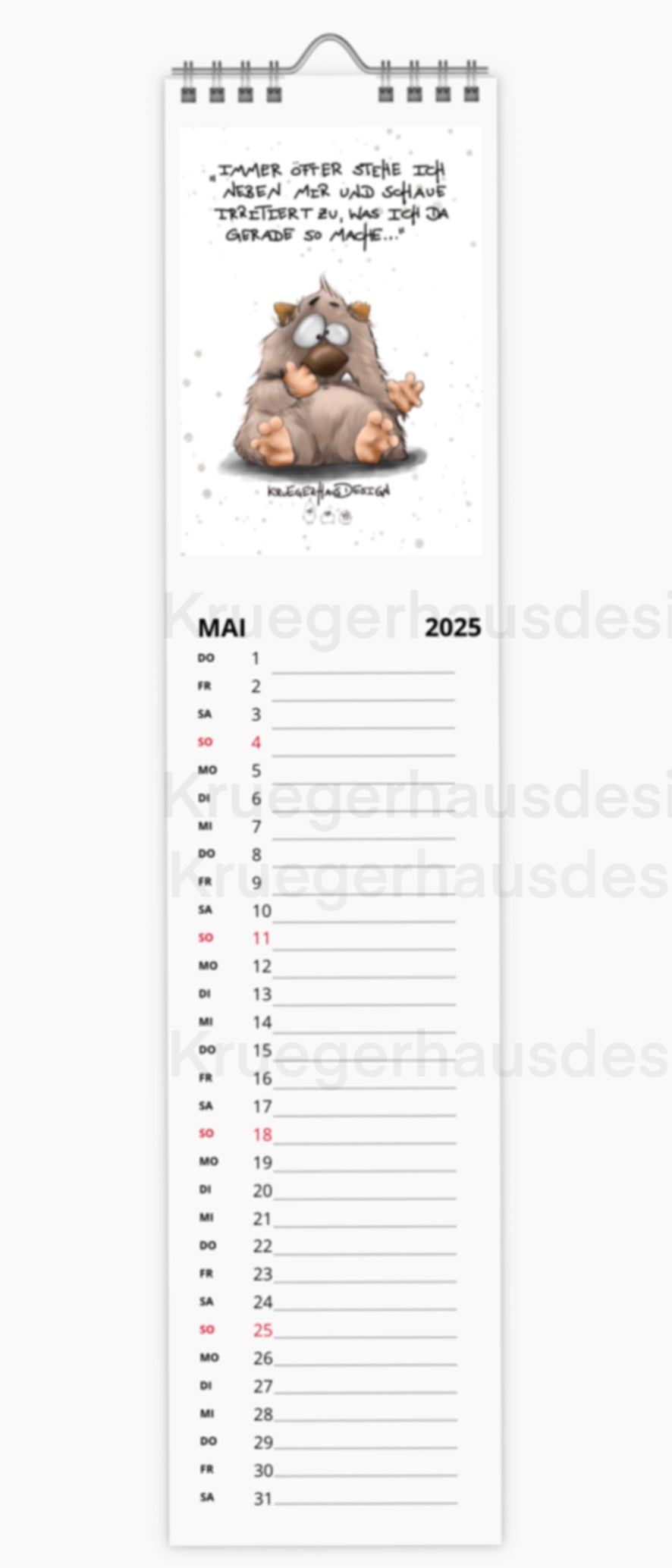 Kalender Terminkalender Küchenkalender schmal  Kruegerhausdesign Monster 2025