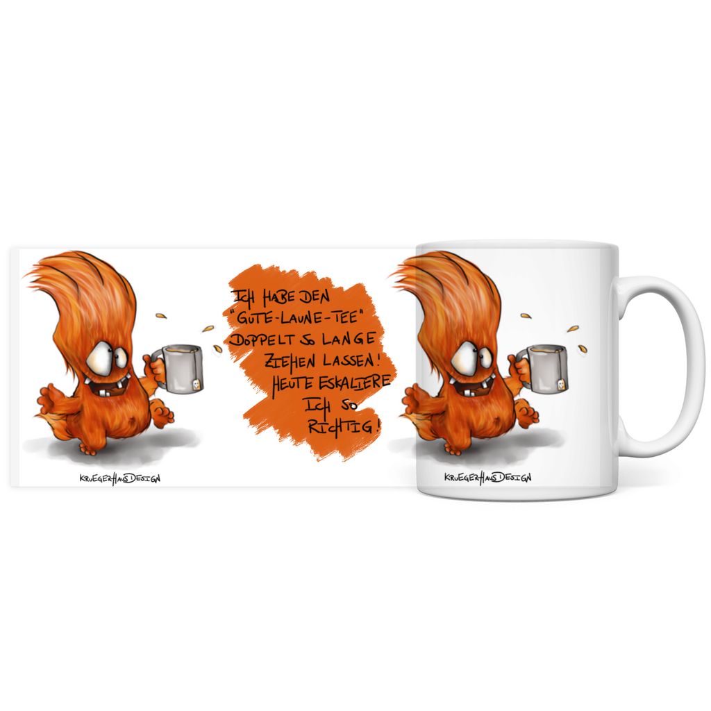 Tasse, Kaffeetasse, Teetasse, Kruegerhausdesign Monster mit Spruch, 2. Variante, Ich hab den Gute-Laune-Tee...