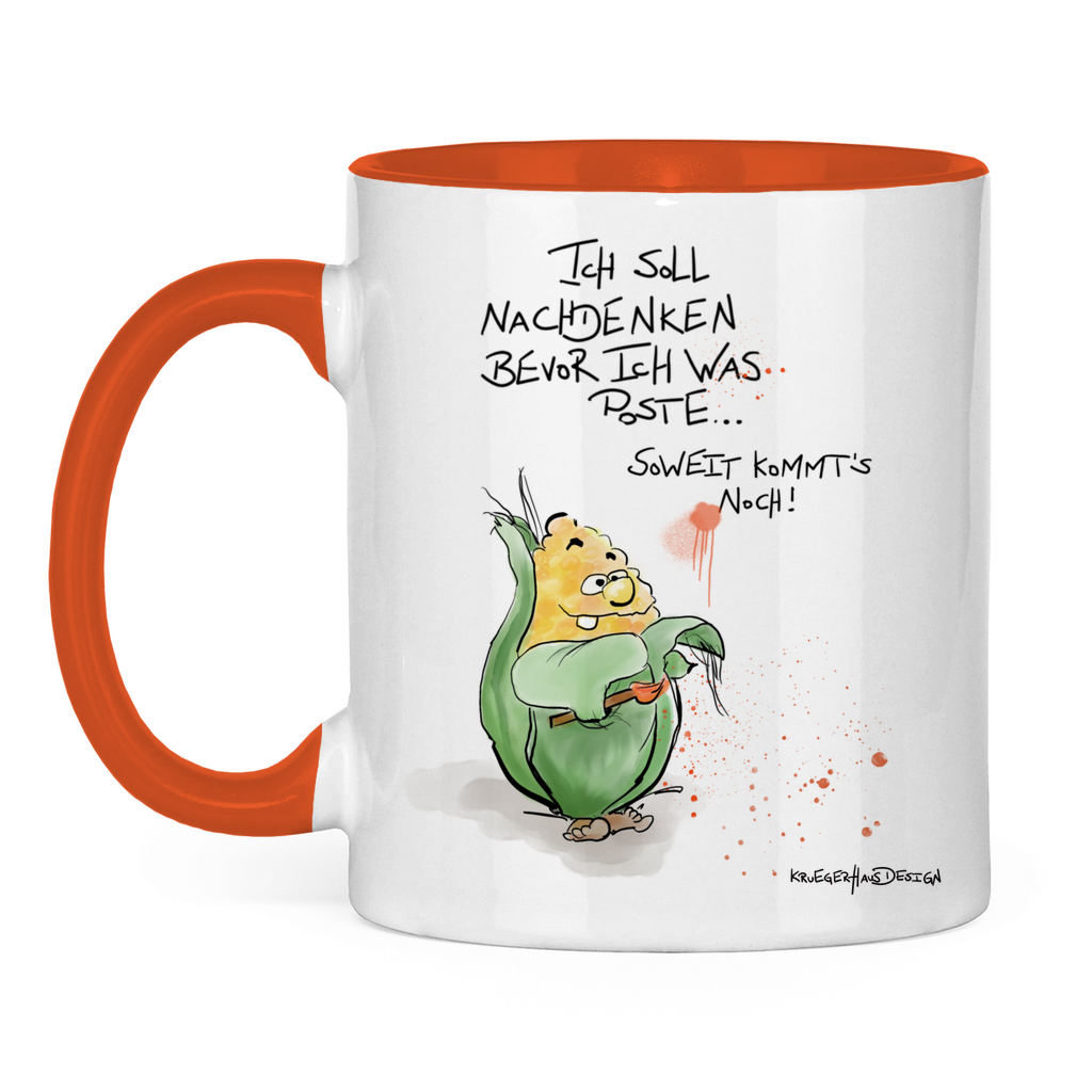 Tasse zweifarbig, Kaffeetasse, Teetasse, Kruegerhausdesign Monster mit Spruch, Ich soll nachdenken bevor ich was... #8