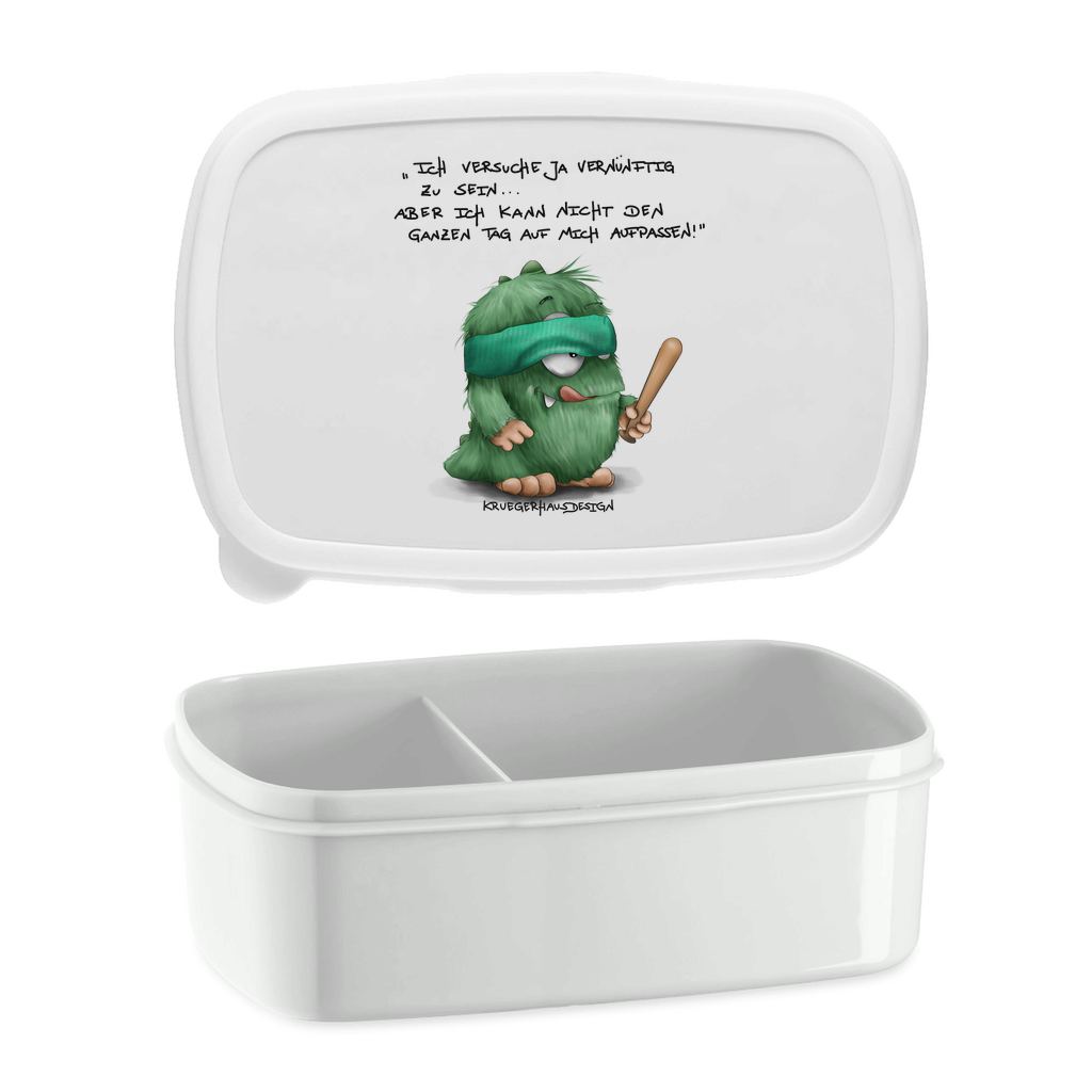 Lunchbox mit Aufteilung, Brotdose, Kruegerhausdesign Monster mit Spruch, Ich versuche ja vernünftig... #172