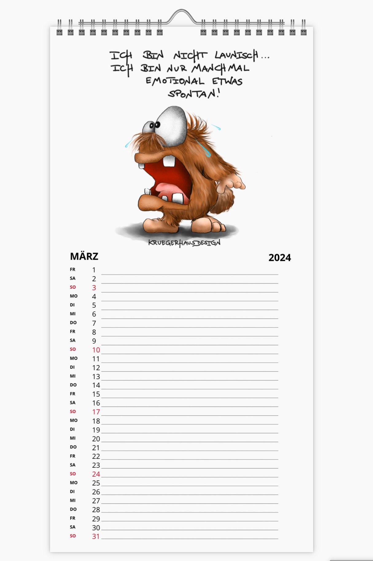 Kalender Terminkalender Küchenkalender groß  Kruegerhausdesign Monster 2024 Design  3
