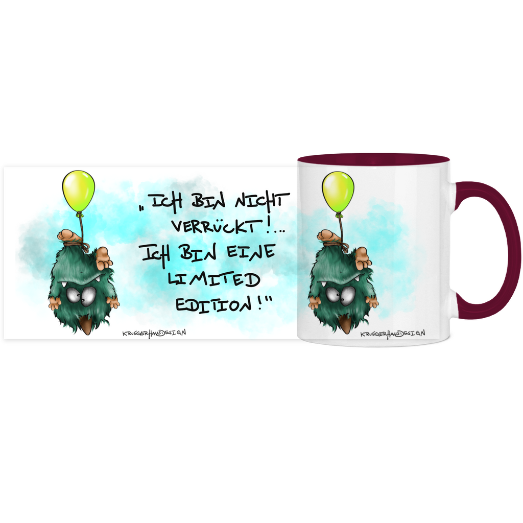 Tasse, Kaffeetasse, Tee, zweifarbig, Kruegerhausdesign Monster mit Spruch, 2. Variante, Limited Edition.
