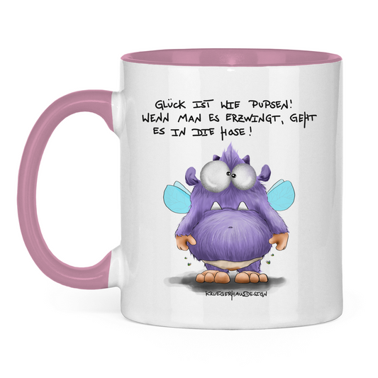 Tasse zweifarbig, Kaffeetasse, Kruegerhausdesign Monster mit Sppruch, Glück ist wie ... #139
