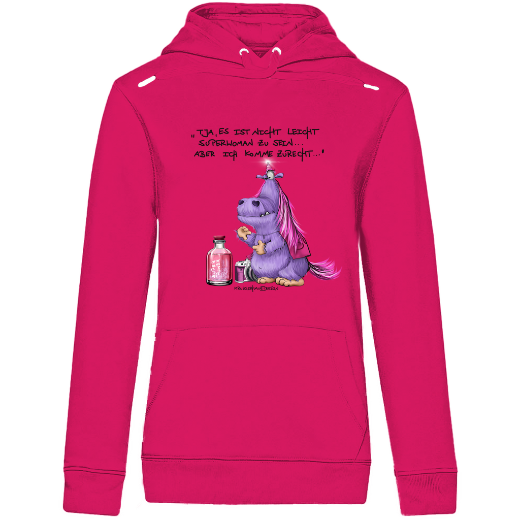 Damen Premium Bio Hoodie, Kruegerhasudesign Monster mit Spruch,Tja, es ist nicht leicht Superwoman... #314 #314