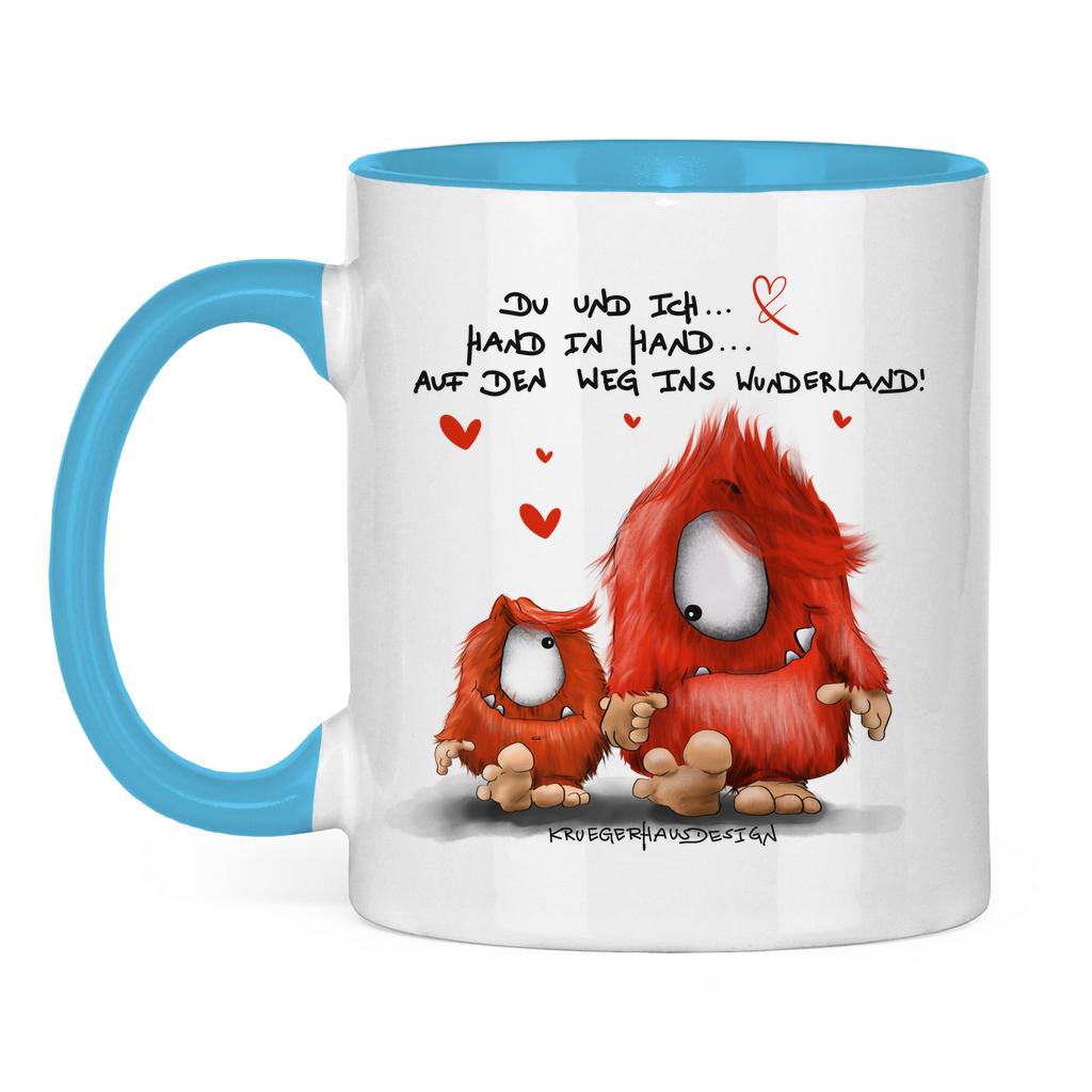 Tasse zweifarbig, Kaffeetasse, Teetasse, Du und ich... Hand in Hand... auf den Weg ins Wunderland!