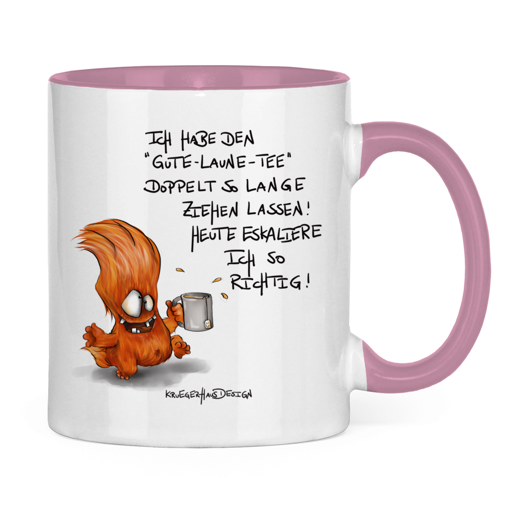 Tasse zweifarbig, Kaffeetasse, Teetasse, Kruegerhausdesign Monster mit Spruch, Ich habe den Gute-Laune-Tee...  #45