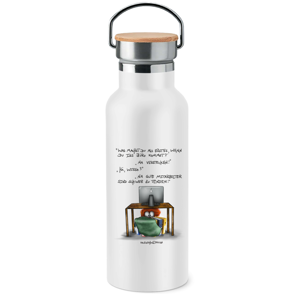 Edelstahl-Trinkflasche mit Bambusdeckel, Kruegerhausdesign Monster mit Spruch, das Büro Monster
