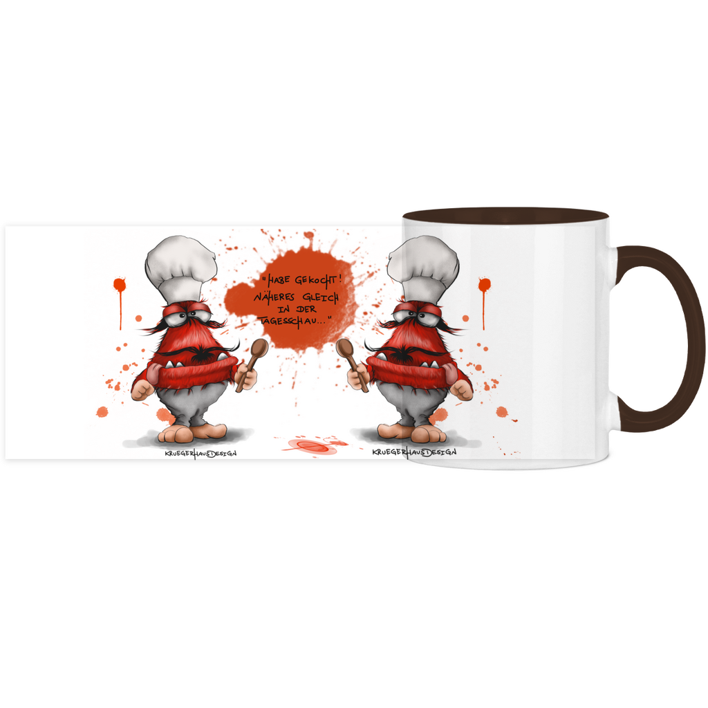 Tasse, Kaffeetasse, Teetasse, Kruegerhausdesign Monster mit Spruch, zweifarbig, 2.Variante, Hab gekocht...