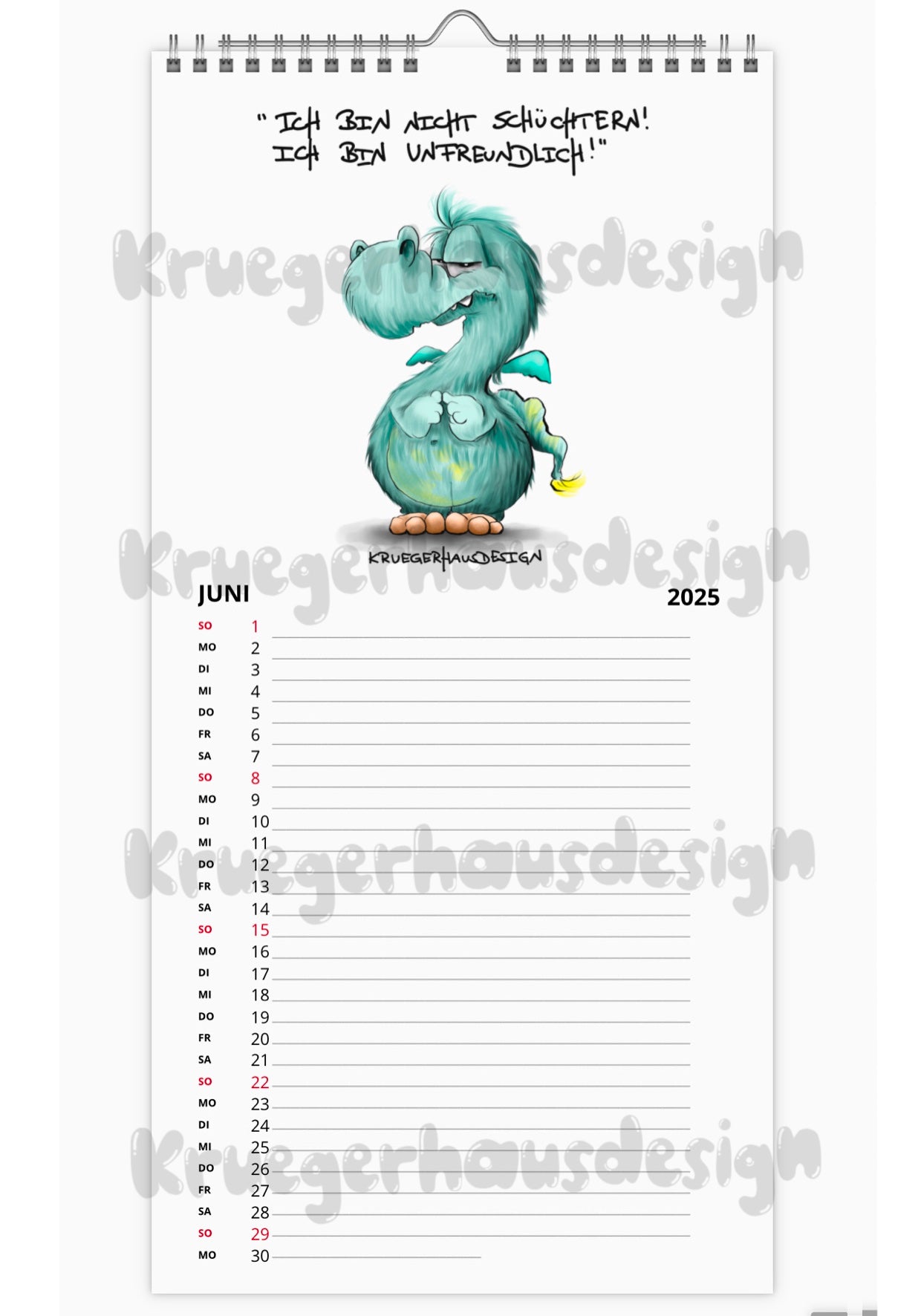 Kalender Terminkalender Küchenkalender groß  Kruegerhausdesign Monster 2025 Design  3