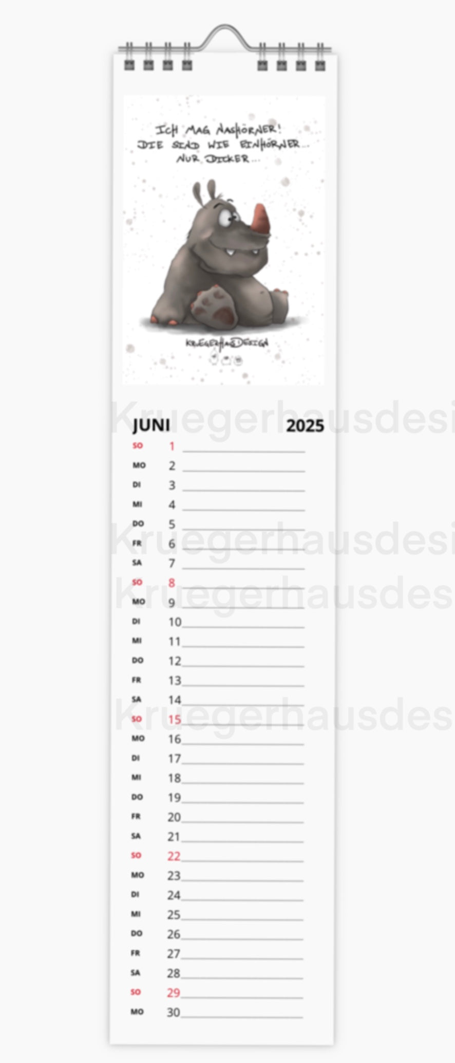 Kalender Terminkalender Küchenkalender schmal  Kruegerhausdesign Monster 2025