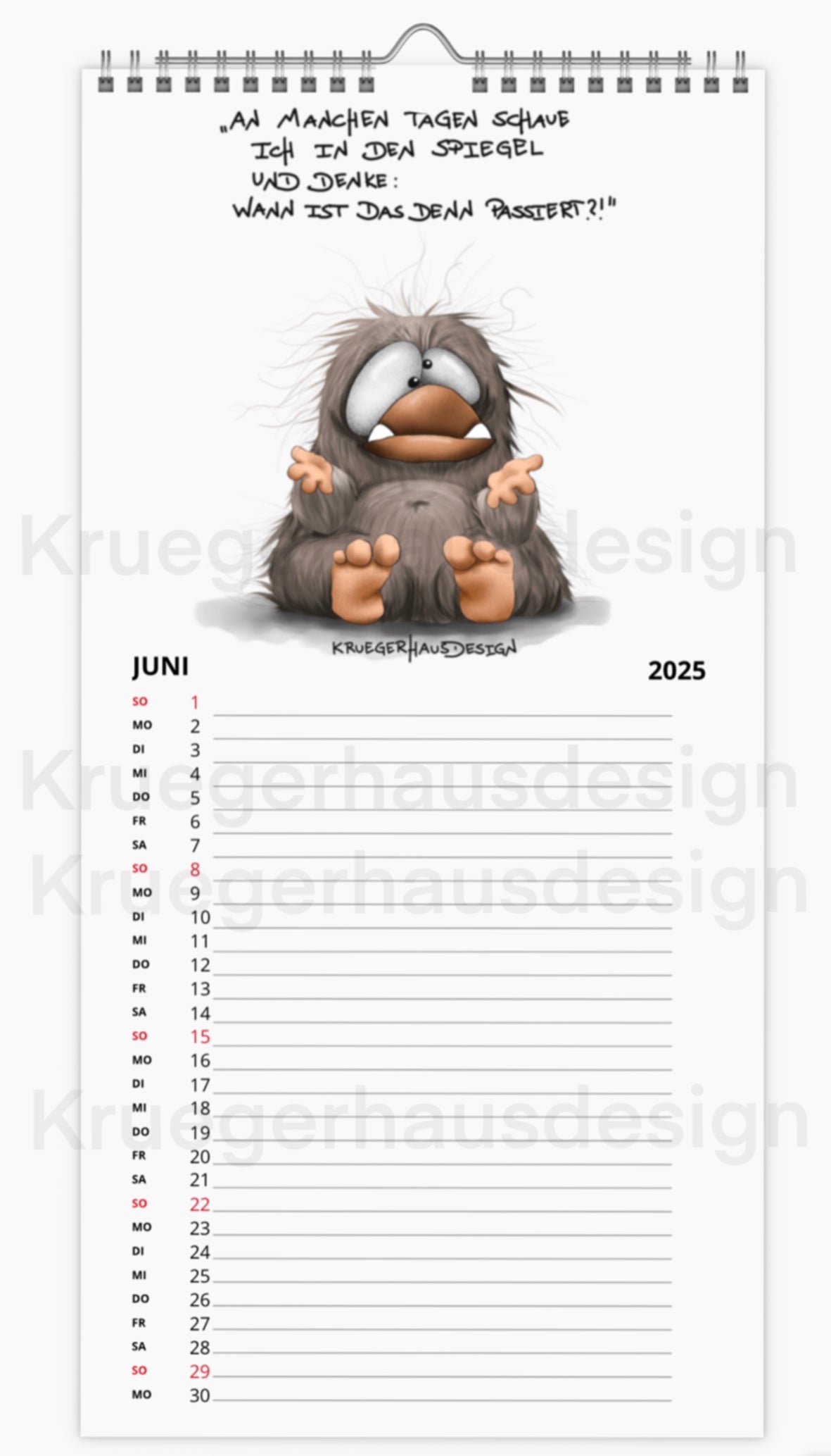 Kalender Terminkalender Küchenkalender groß  Kruegerhausdesign Monster 2025 Design  1