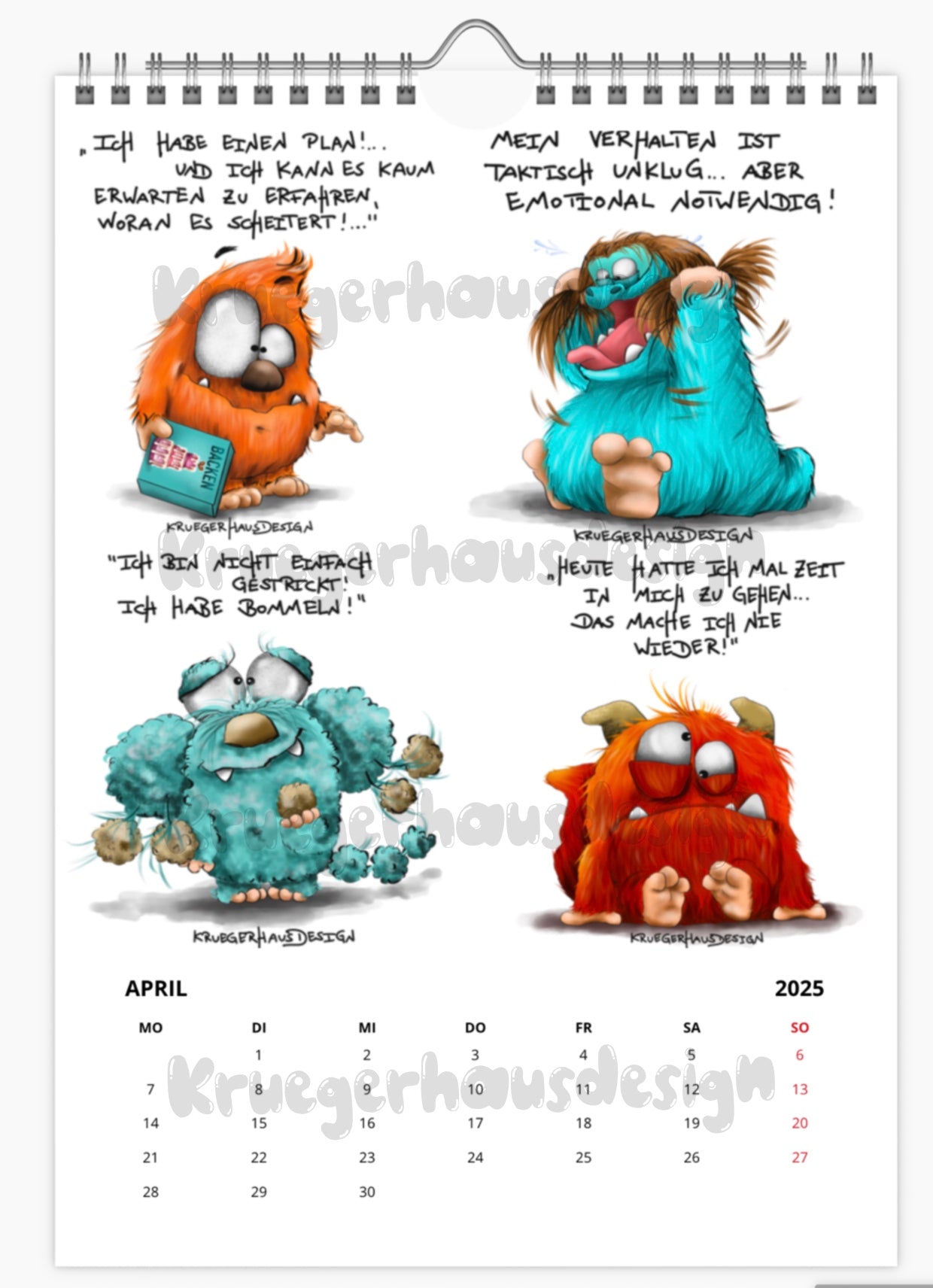 A3 XL Kalender Wandkalender Kruegerhausdesign Monster 2025