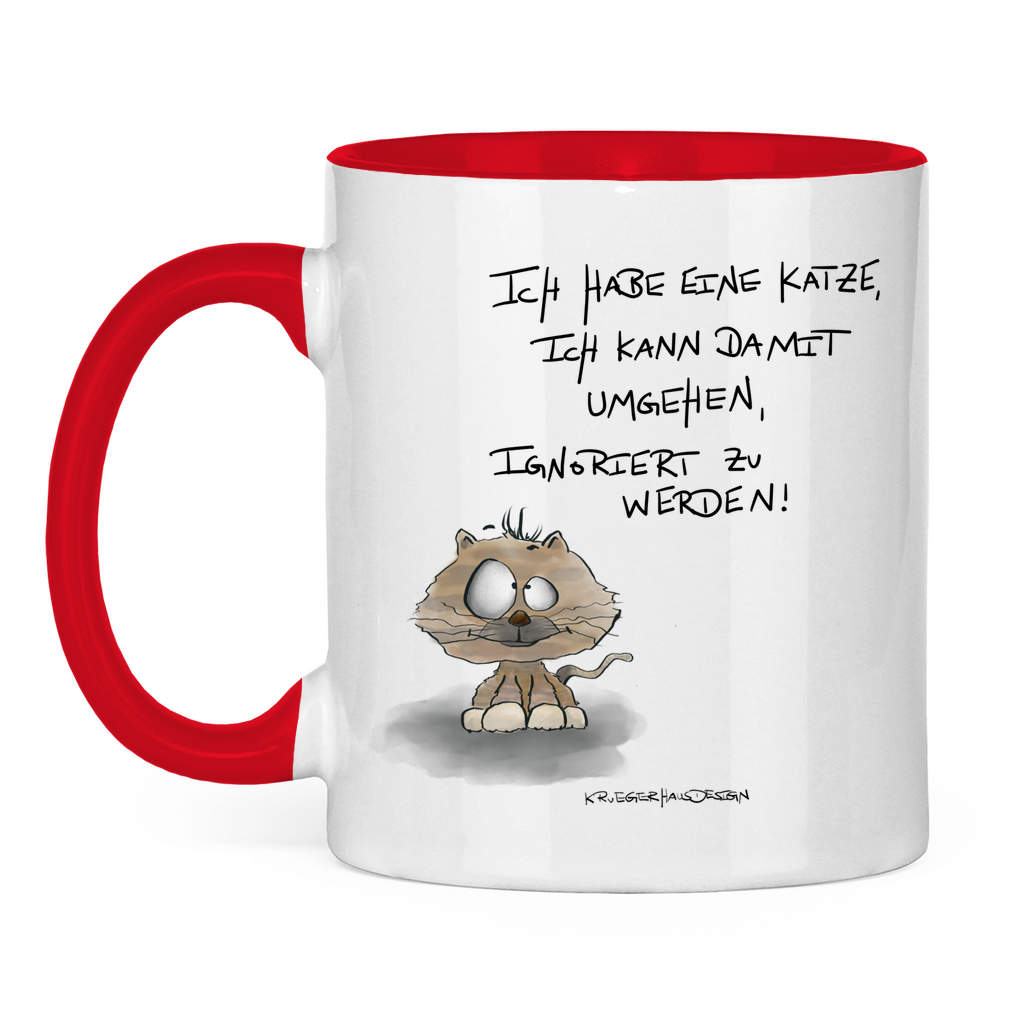 Tasse zweifarbig, Kaffeetasse, Teetasse, Kruegerhausdesign Monster mit Spruch, Ich habe eine Katze... #64