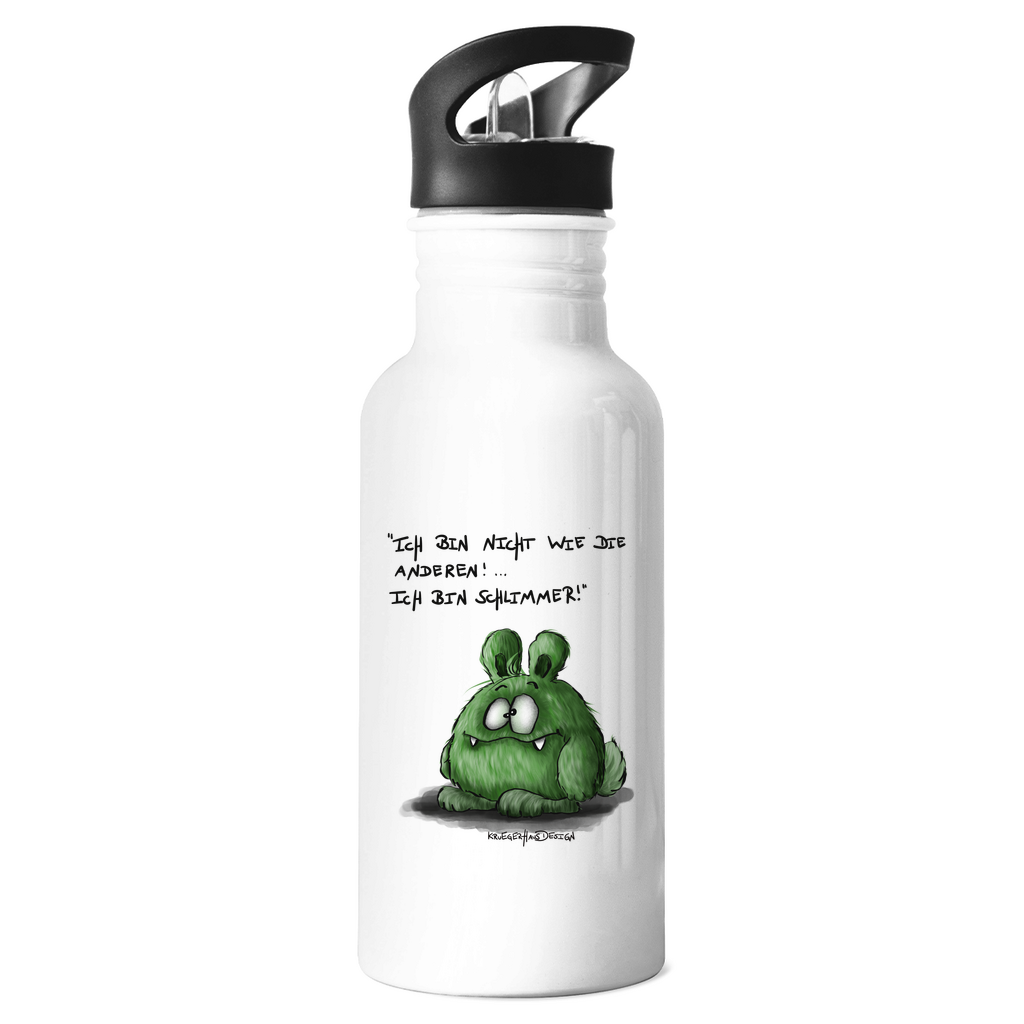 Edelstahl-Trinkflasche,  Kruegerhausdesign Monster mit Spruch, Ich bin nicht wie die anderen, grün #3