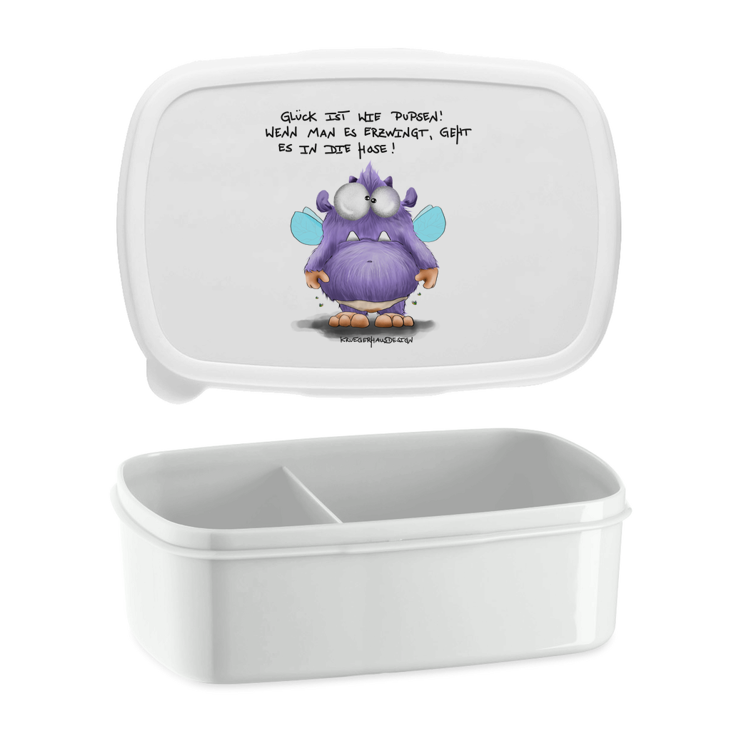 Lunchbox mit Aufteilung, Kruegerhausdesign Monster mit Spruch, Glück ist wie Pupsen!... #139