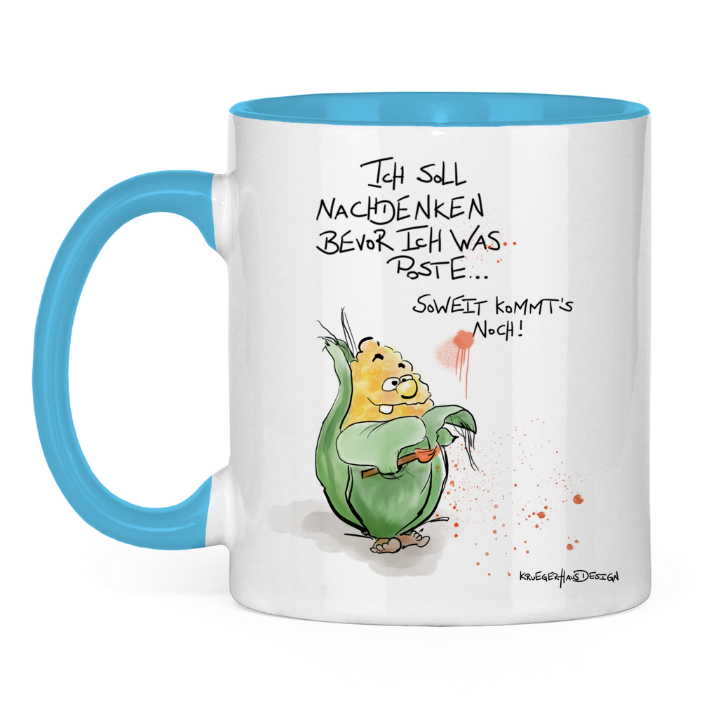 Tasse zweifarbig, Kaffeetasse, Teetasse, Kruegerhausdesign Monster mit Spruch, Ich soll nachdenken bevor ich was... #8