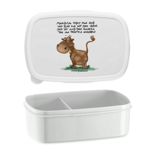 Lunchbox mit Aufteilung, Brotdose, Manchmal fühlt man sich wie eine Kuh auf der Wiese. Die ist auch den ganzen Tag von Pfosten umgeben!