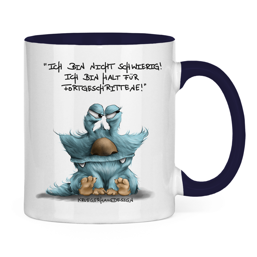 Tasse zweifarbig, Kaffeetasse, Teetasse, Kruegerhausdesign Monster mit Spruch, Ich bin nicht schwierig... #311