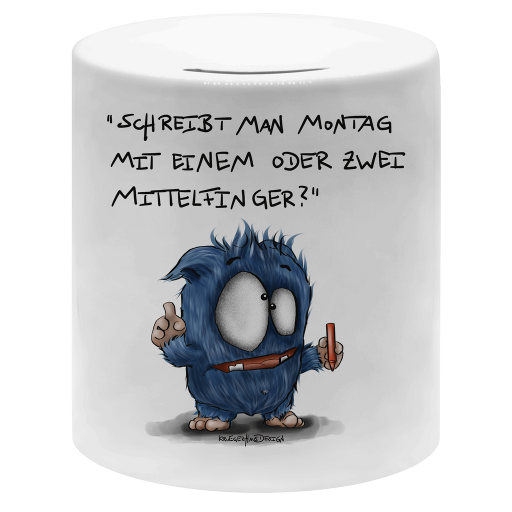 Money box, spardose, Kruegerhausdesign mit Monster und Spruch, Schreibt man Montag mit ... #10