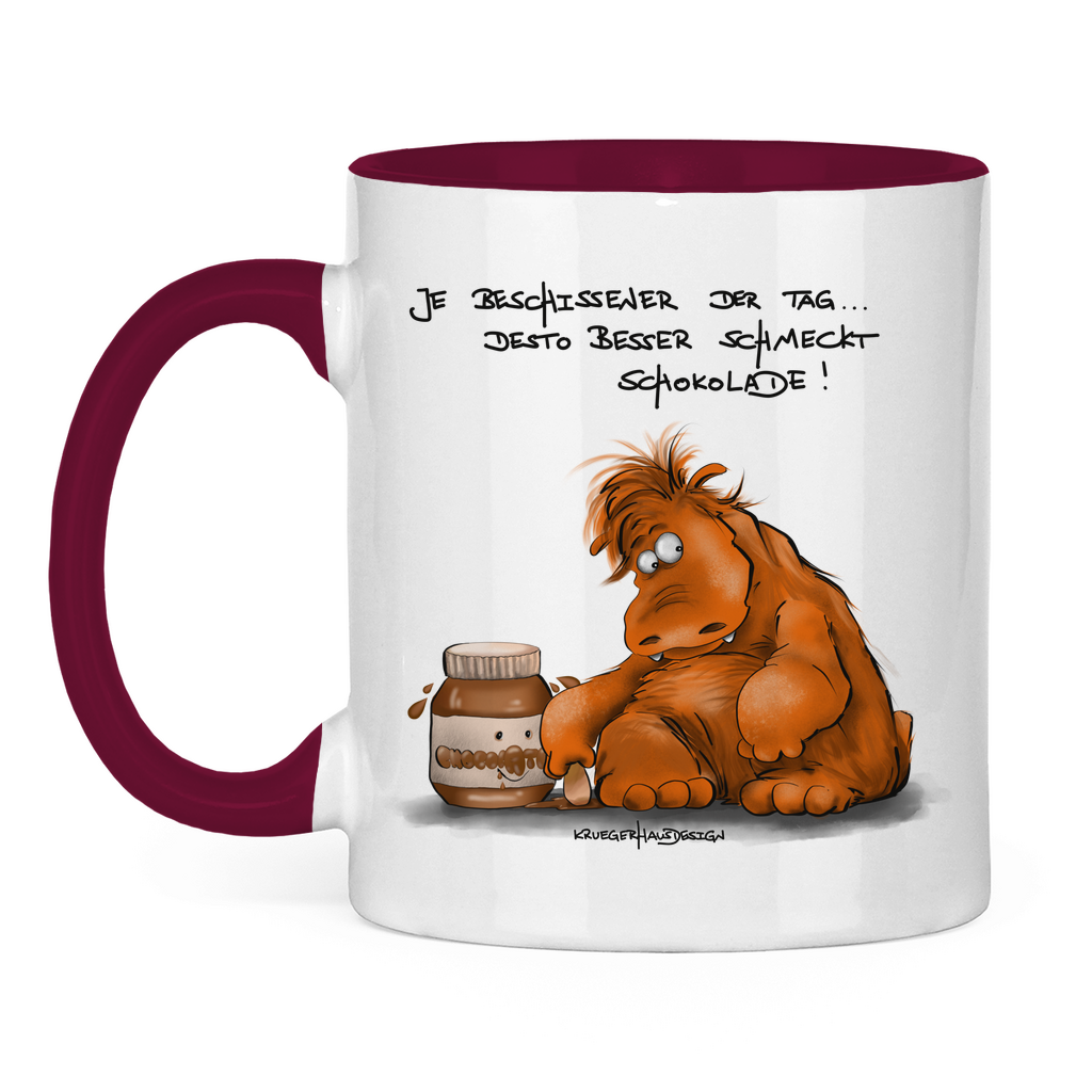 Tasse zweifarbig, Kaffeetasse, Teetasse, Je beschissener der Tag... desto besser schmeckt Schokolade!