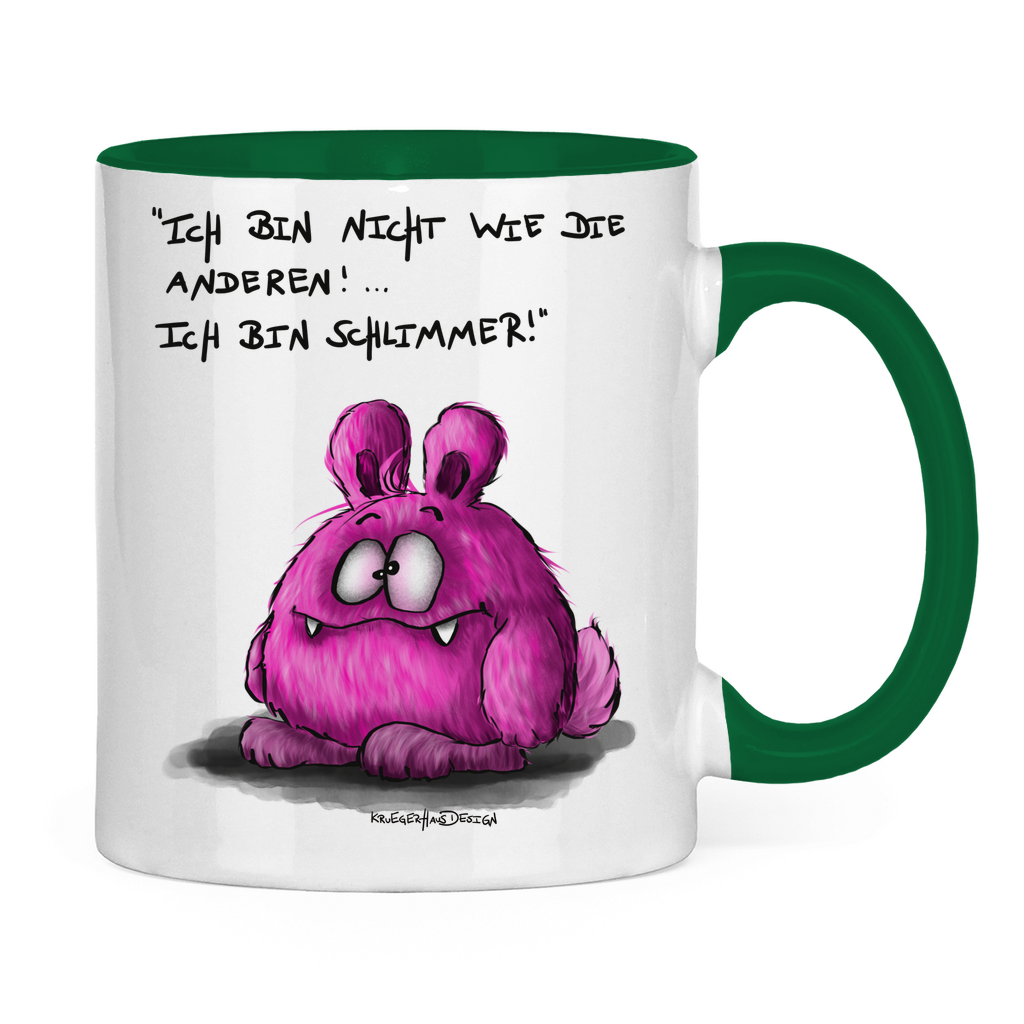 Tasse zweifarbig, Kaffeetasse, Teetasse, Kruegerhausdesign Monster mit Spruch, Ich bin nicht wie die anderen, pink, #4