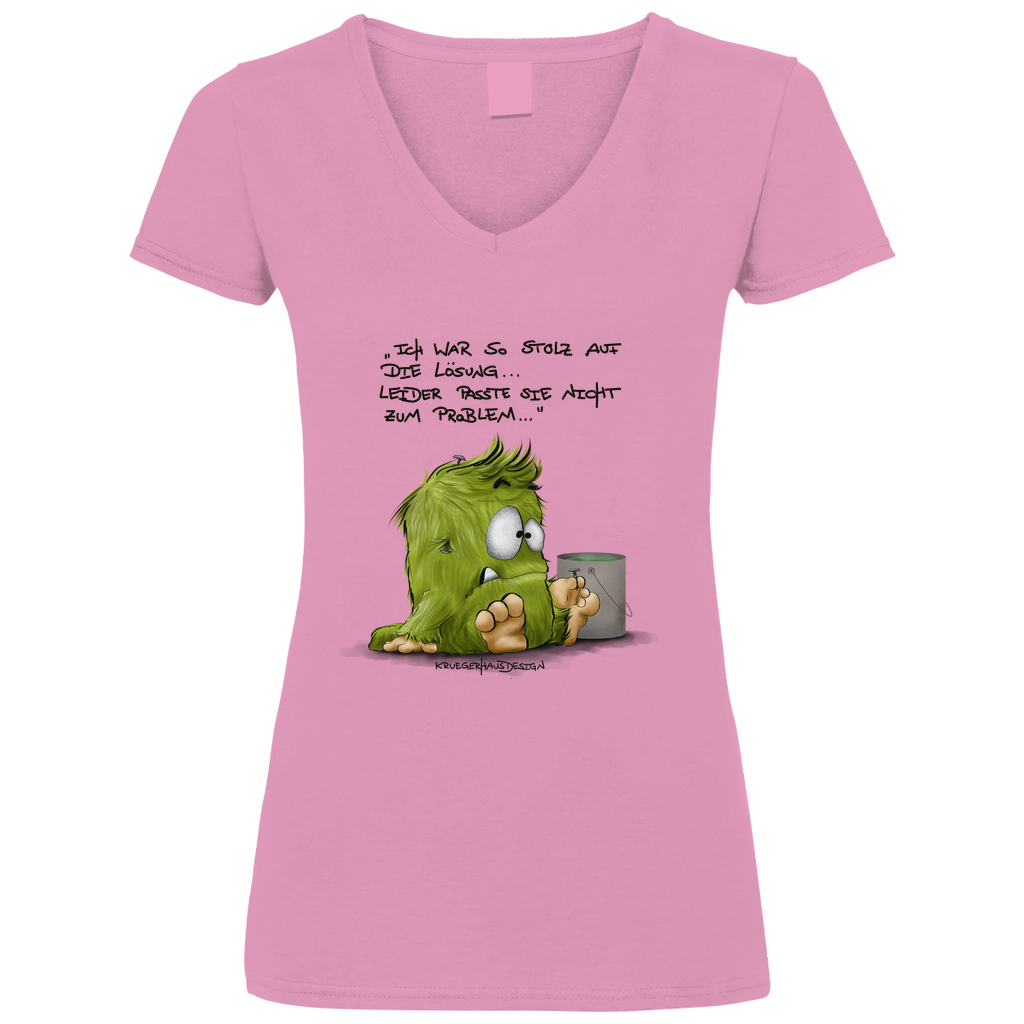 Damen Basic V-Neck T-Shirt, Kruegerhausdesign Monster Spruch, Ich war so stolz auf die... 298