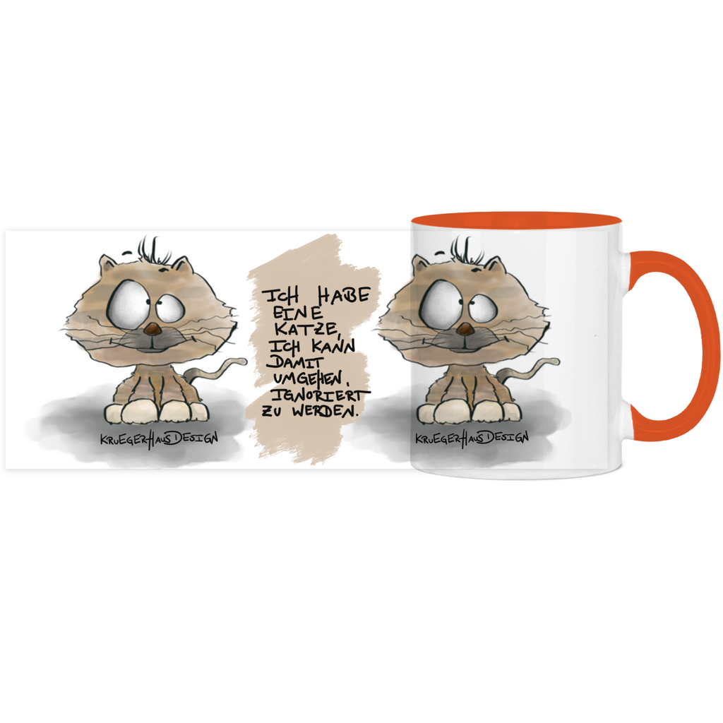 Tasse, Kaffeetasse, Teetasse, zweifarbig, Kruegerhausdesign Monster mit Spruch, 2. Variante, Ich habe eine Katze...