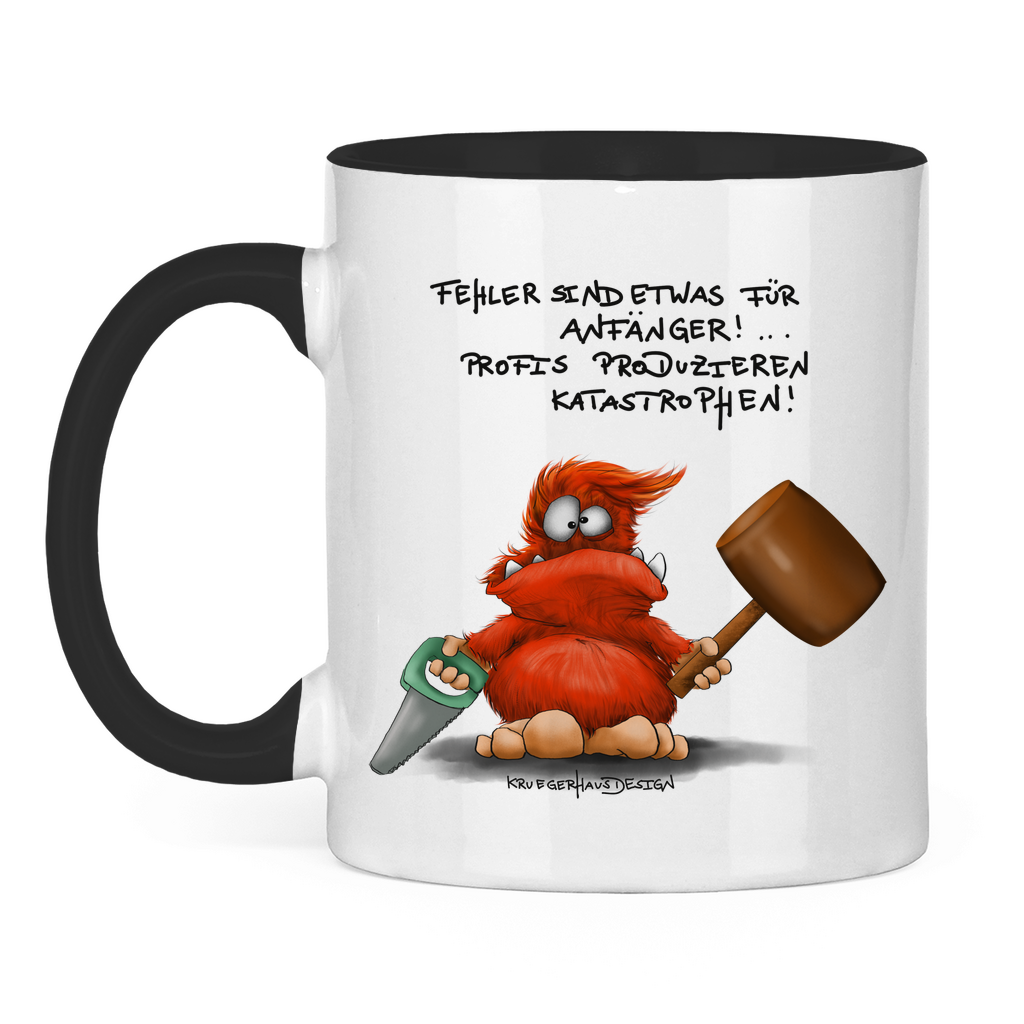 Tasse zweifarbig, Kaffeetasse, Teetasse, Kruegerhausdesign Monster mit Spruche, Fehler sind etwas für... #151