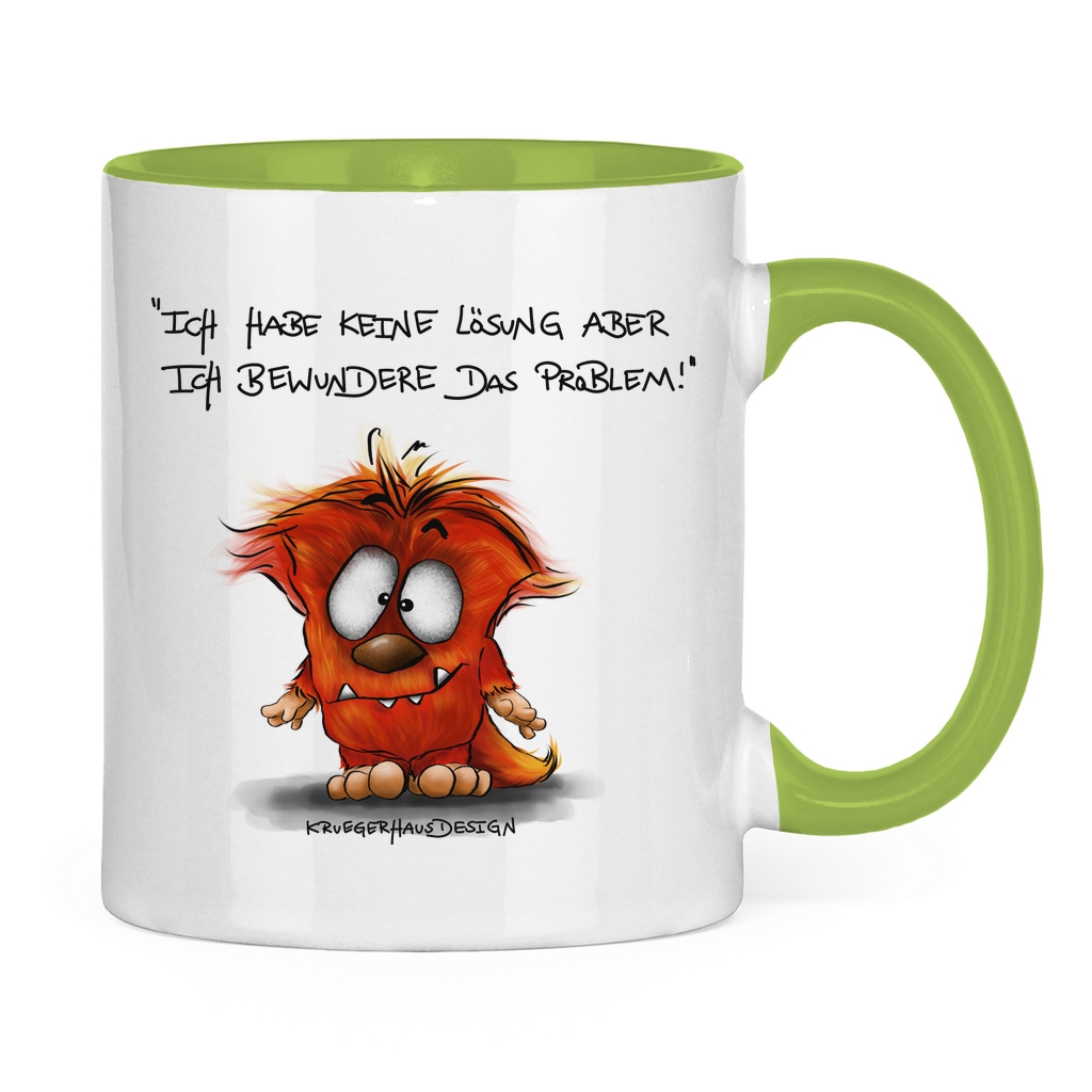 Tasse zweifarbig, Kaffeetasse, Teetasse, Kruegerhausdesign Monster mit Spruch, Ich habe keine Lösung aber... #86