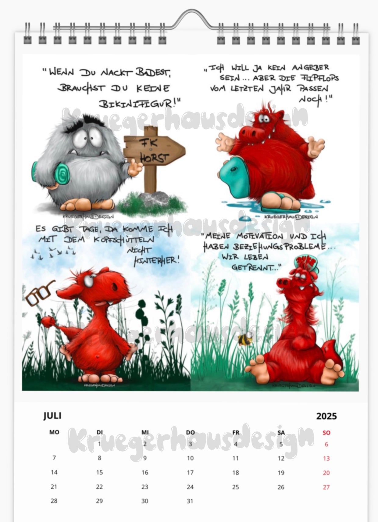 A3 XL Kalender Wandkalender Kruegerhausdesign Monster 2025 NEU