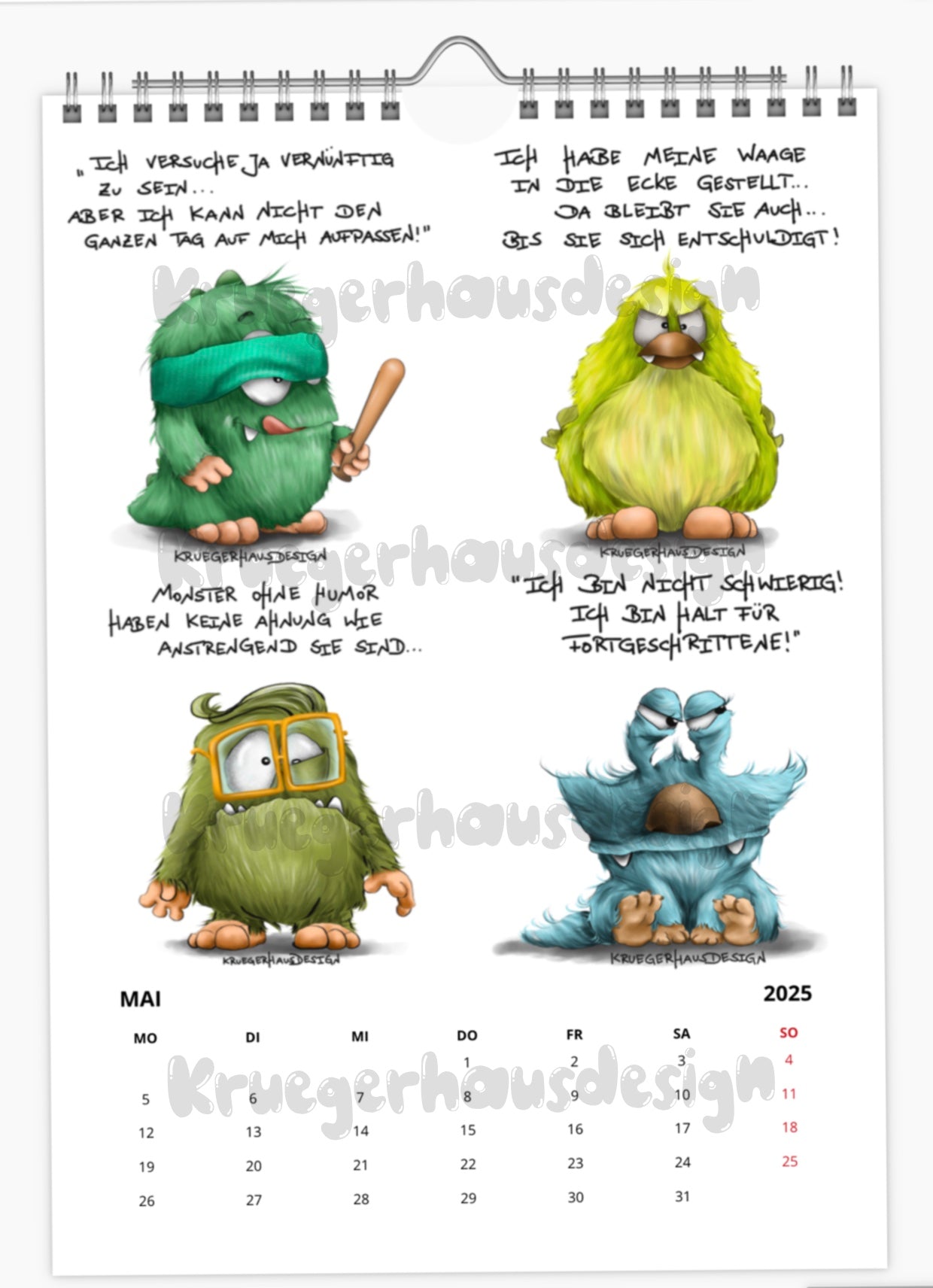 A3 XL Kalender Wandkalender Kruegerhausdesign Monster 2025