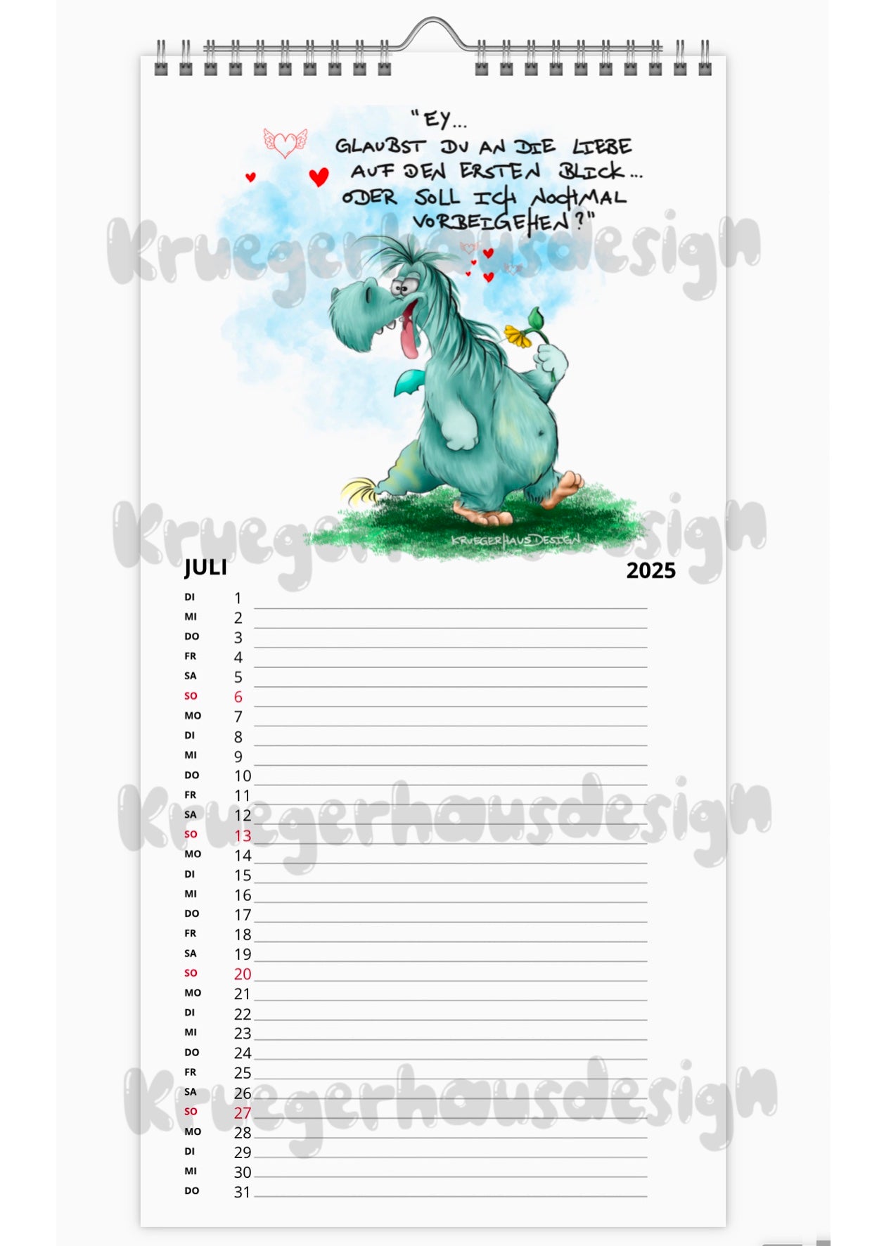 Kalender Terminkalender Küchenkalender groß  Kruegerhausdesign Monster 2025 Design  3