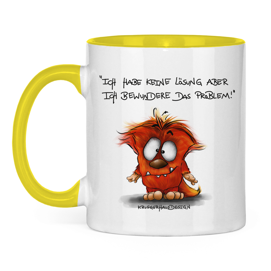 Tasse zweifarbig, Kaffeetasse, Teetasse, Kruegerhausdesign Monster mit Spruch, Ich habe keine Lösung aber... #86