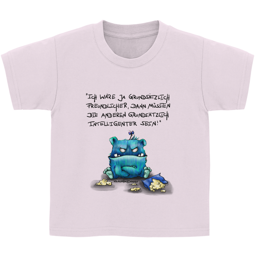 Kinder Basic T-Shirt, Kruegerhausdesign mit Monster und Spruch, Ich wäre ja grundsätzlich... #34