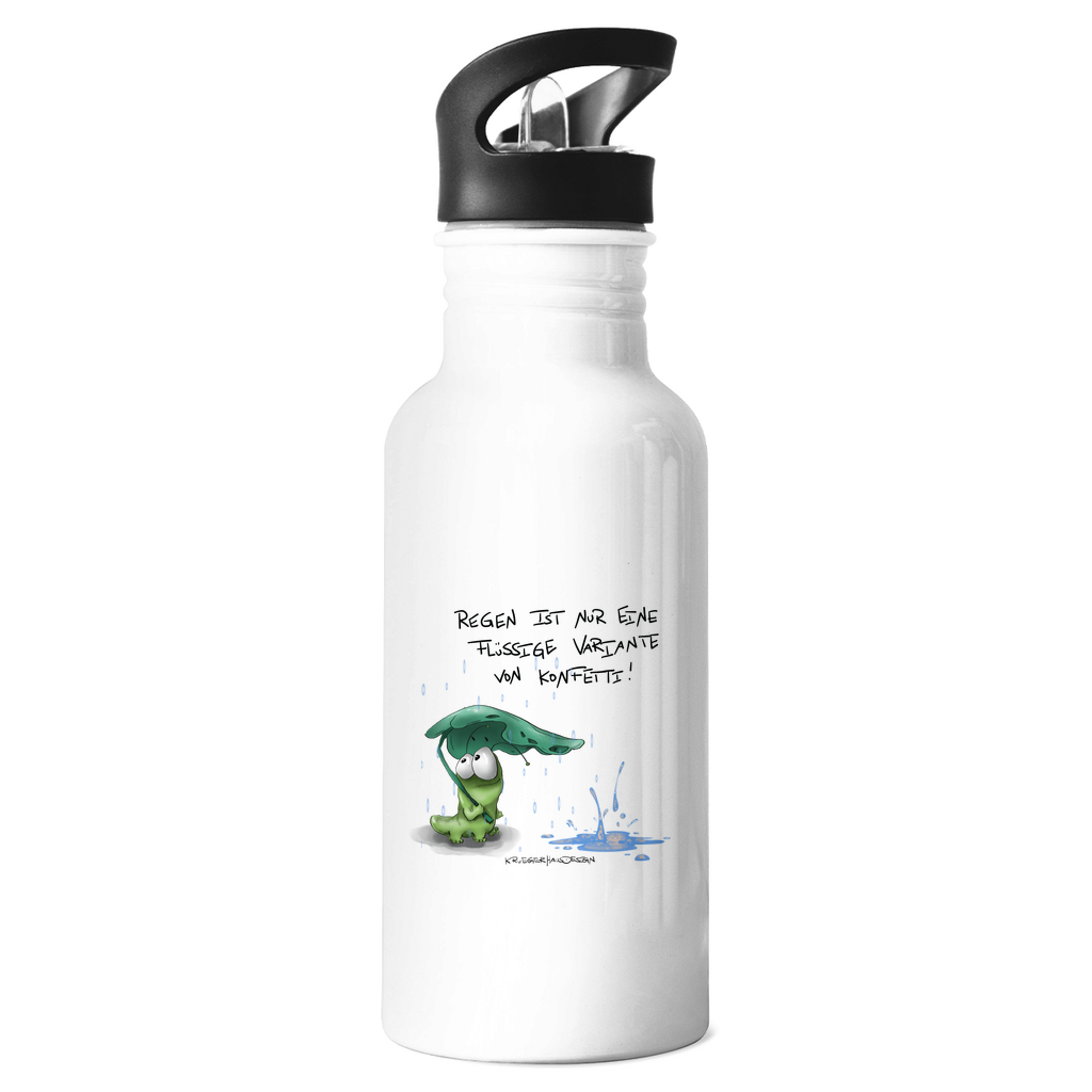 Edelstahl-Trinkflasche, Kruegerhausdesign Monster mit Spruch, Regen ist nur eine flüssige Variante von Konfetti!... #53