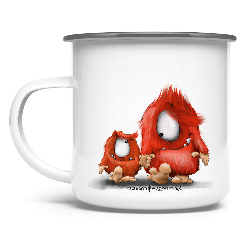 Emaille Tasse, Camping, Outdoor Tasse, Du und ich... nur Monster Druck