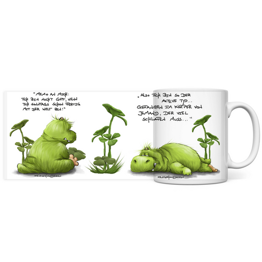 Tasse, Kaffeetasse, Teetasse, Kruegerhausdesign Monster mit Spruch, 2 Designs, Memo an mich...