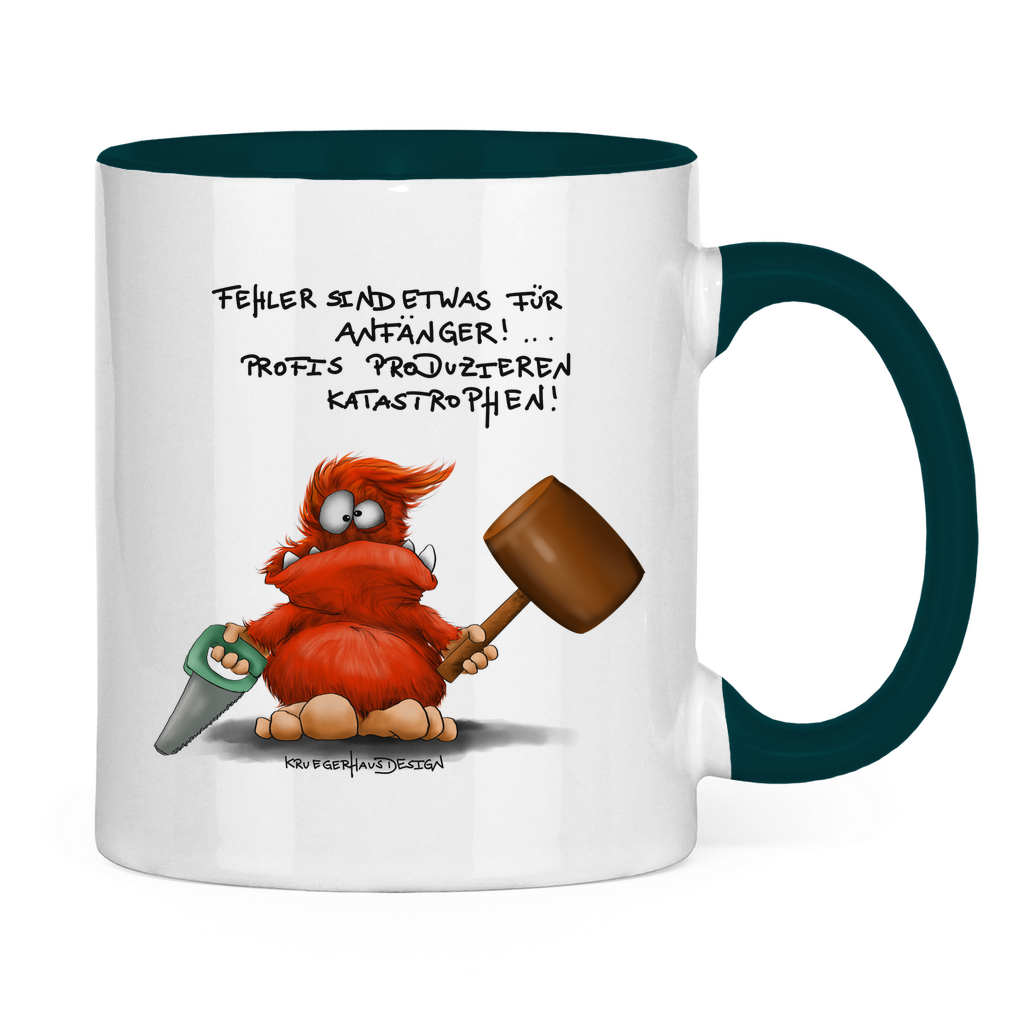 Tasse zweifarbig, Kaffeetasse, Teetasse, Kruegerhausdesign mit Monster und Spruch, Fehler sind etwas... #151