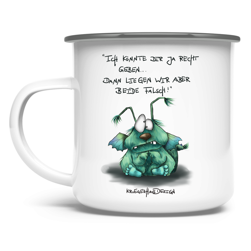 Emaille Tasse, Outdoor, Camping,  Kruegerhausdesign mit Monster und Spruch, Ich könnte dir ja... #36