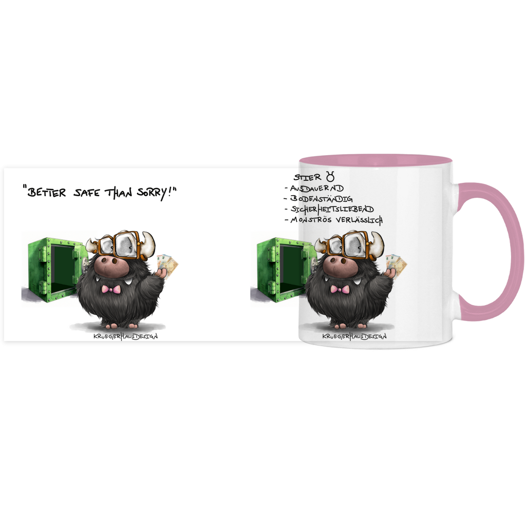 Tasse, Kaffeetasse Kruegerhausdesign Sternzeichen Stier Monster, zweifarbig