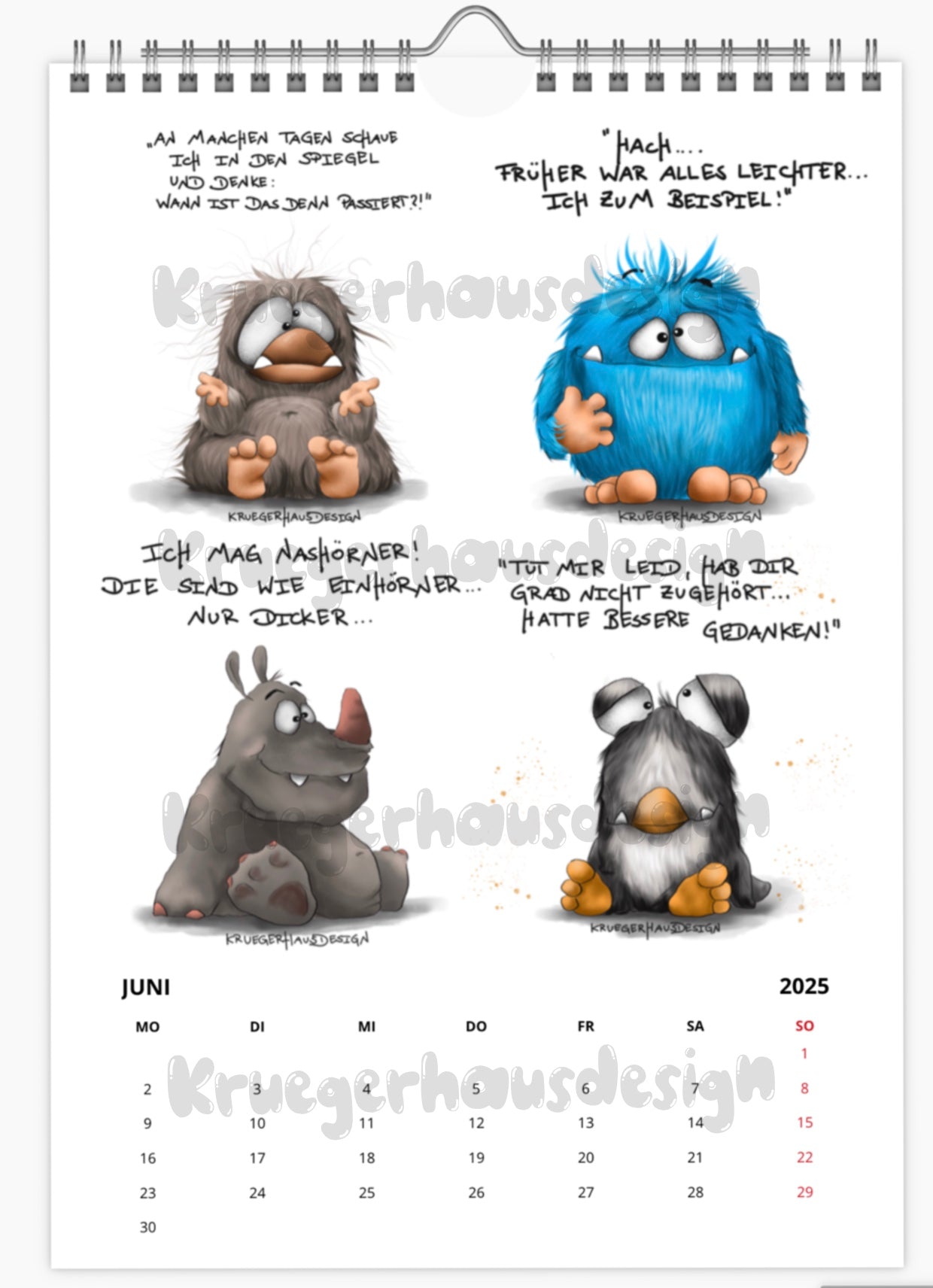 A3 XL Kalender Wandkalender Kruegerhausdesign Monster 2025