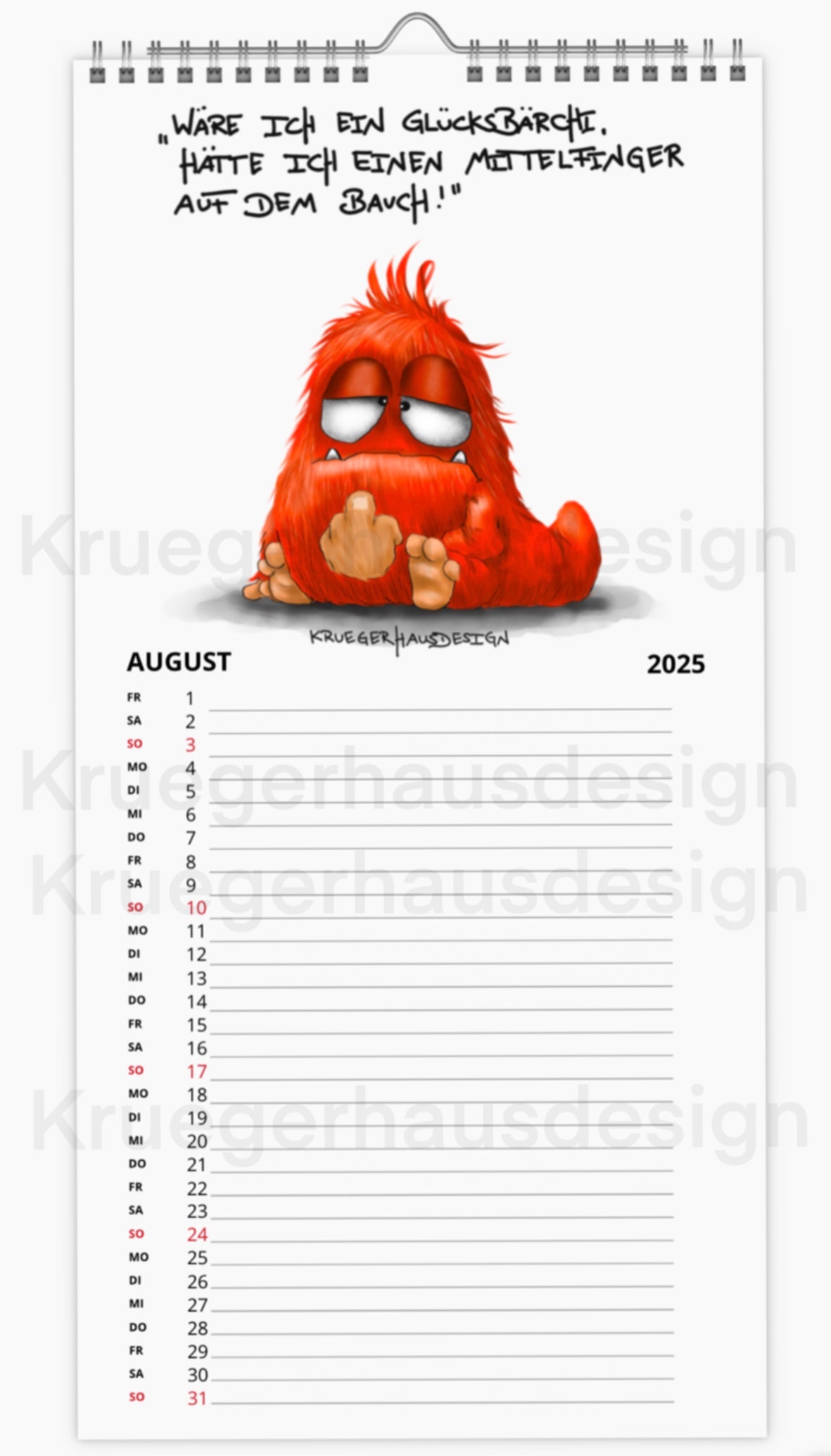 Kalender Terminkalender Küchenkalender groß  Kruegerhausdesign Monster 2025 Design  1