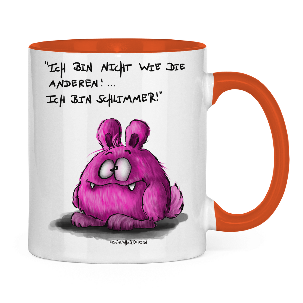 Tasse zweifarbig, Kaffeetasse, Teetasse, Kruegerhausdesign Monster mit Spruch, Ich bin nicht wie die anderen, pink, #4