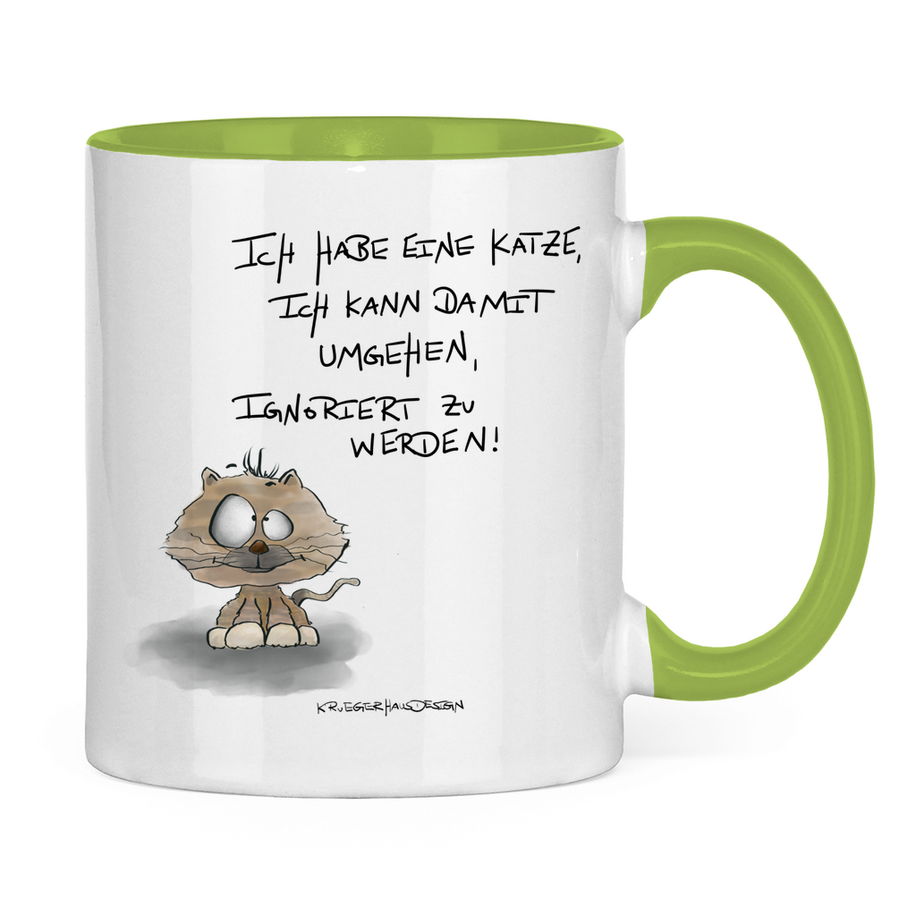 Tasse zweifarbig, Kaffeetasse, Teetasse, Kruegerhausdesign Monster mit Spruch, Ich habe eine Katze... #64